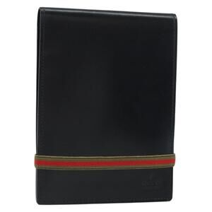 GUCCI Web Sherry Line Day Planner Cover Leather Outlet Black Auth 156713